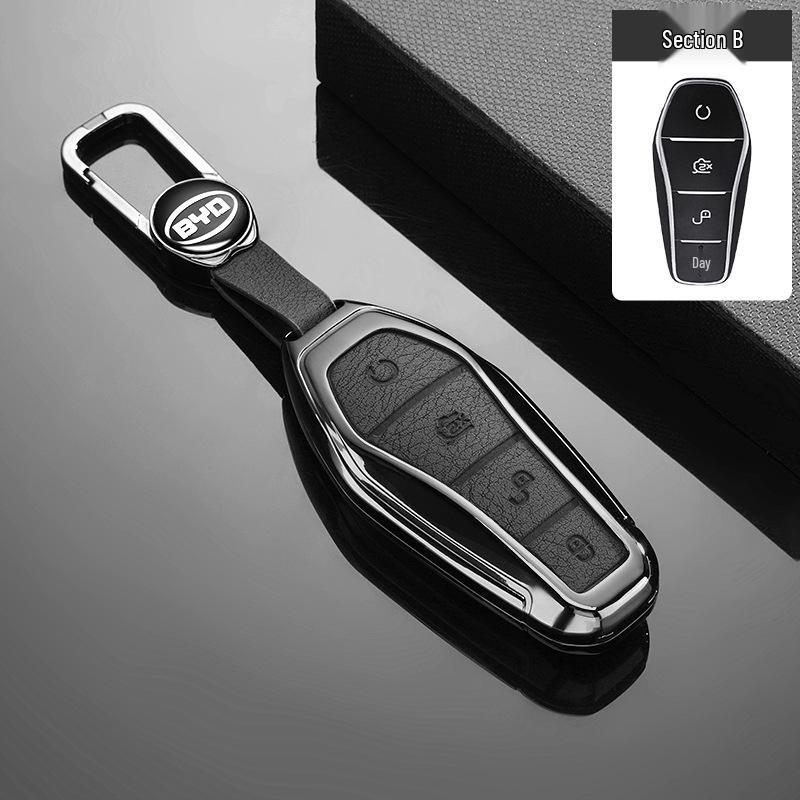 Кожаный чехол-брелок из цинкового сплава с защитой от падения для BYD Qin Plus 2021-2025