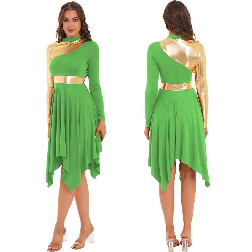 Женская туника цвета металлик с длинными рукавами для литургического прославления и танца, платье для лирического танца