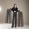 Women's Retro Wool Plaid Velvet-Lined Wide-Leg Pants