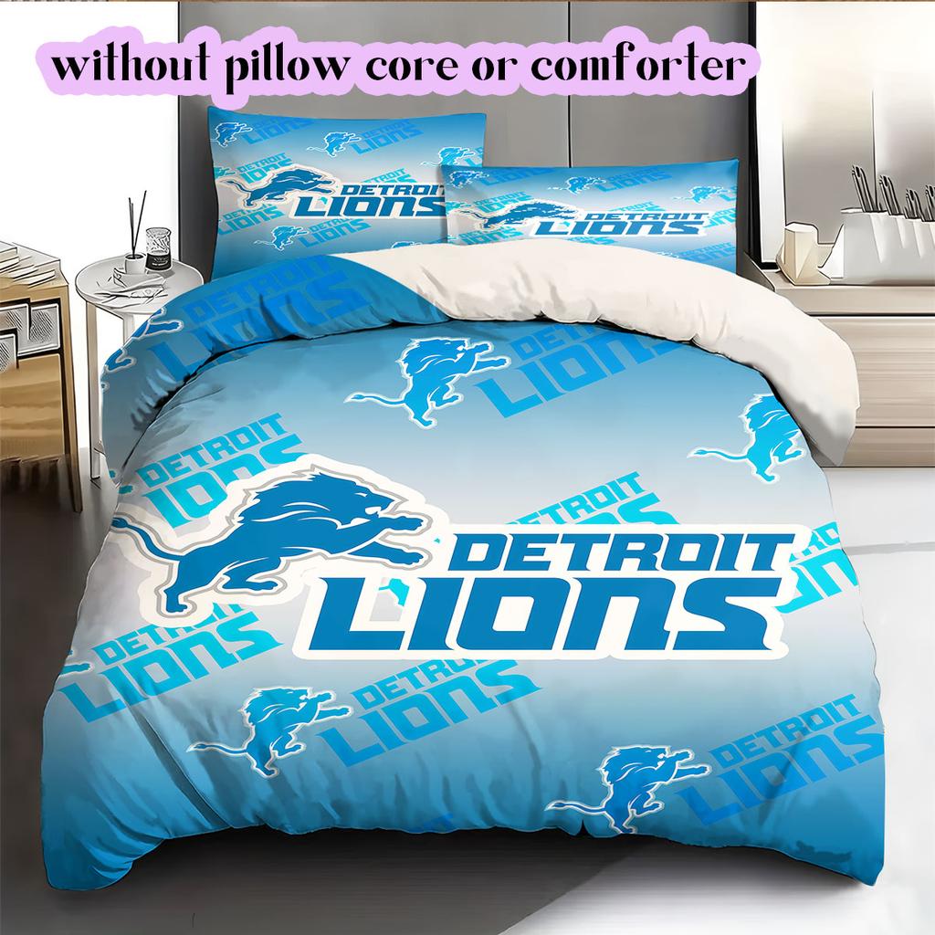 Detroit Lions rugby Pattern Bedding,Quilt Set Quilt Cover Pillowcase Home Birthday Gift (1*duvet cover+2*pillowcase,without core)