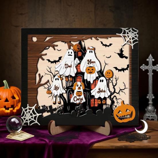 Юшэн Хэллоуин Призрак Семья Знак Деревянная Рамка для Фото Призрака Настольное Украшение на Хэллоуин Фермерский Дом Полка Столешница Домашний Декор