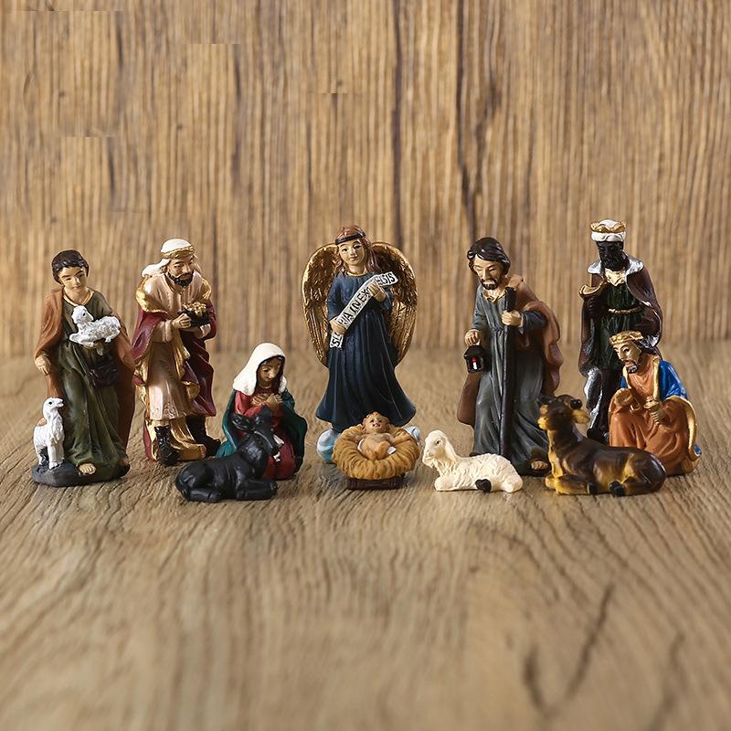 11Pcs Classical Christmas Manger Set Ornament Gift Box Christmas Easter Gift Gift Resin Crafts