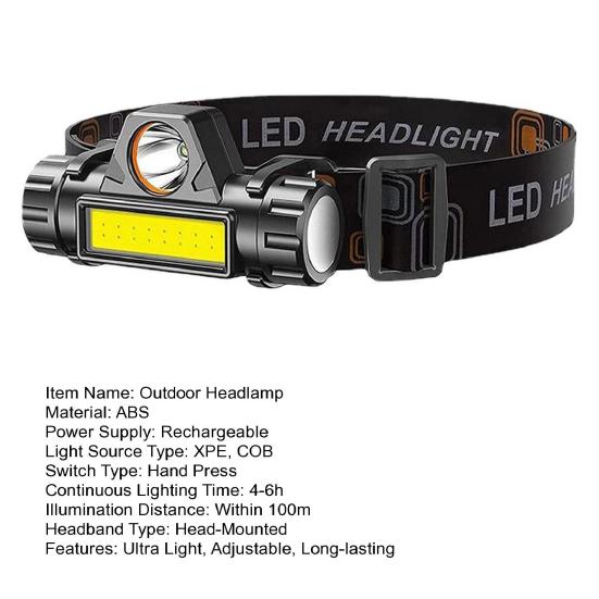 Налобный фонарь XPE COB с двойным источником света, сверхлегкий перезаряжаемый налобный фонарь с магнитным всасыванием, долговечный светодиодный светильник для наружного кемпинга
