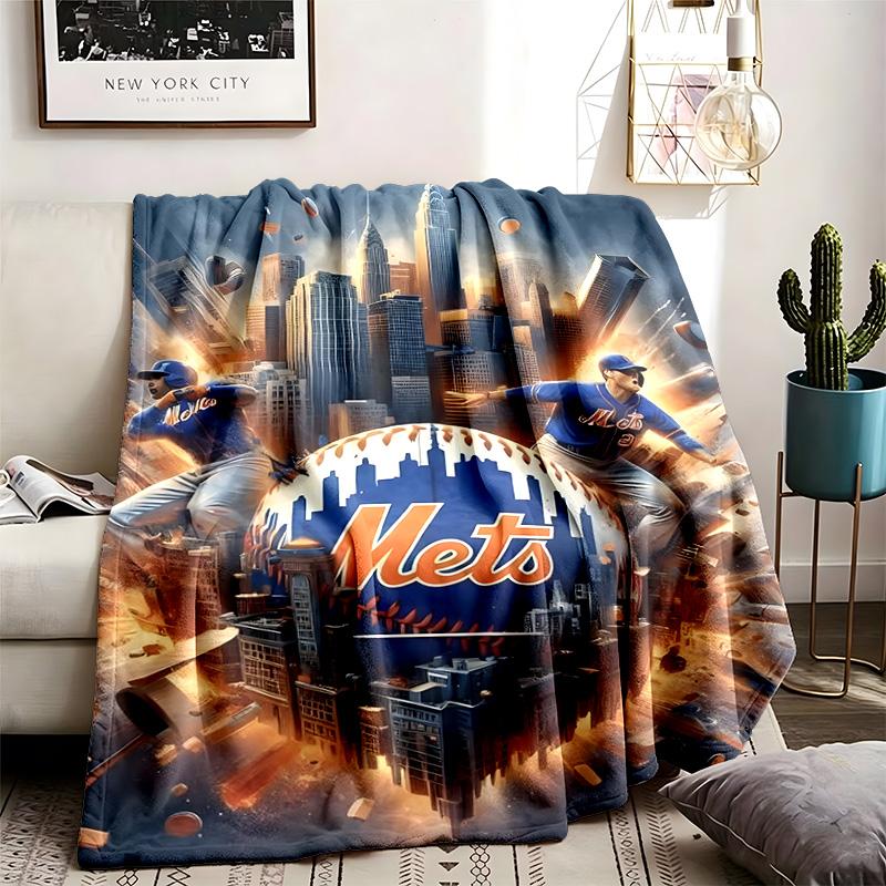 New York Mets Theme Personalized Outdoor Flannel Blankets Soft And Suitable For All Seasons Perfect For Sofas Beds And Camping