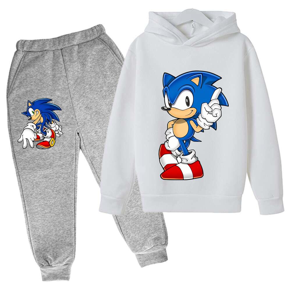 2026 Anime Sonics The Hedgehog Children's Sweater Suit Cartoon Pullover Boy Warm Sweater Hoodie+Sweatpants 2d Fashion Sportswear