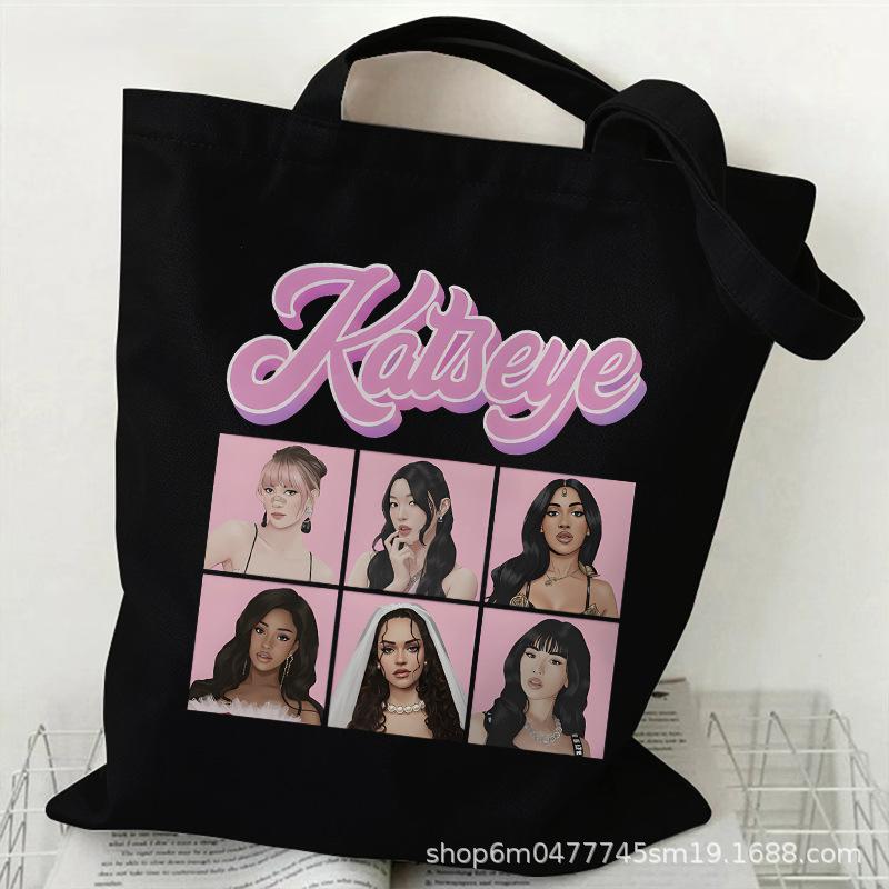 KATSEYE Canvas Tote Bag Printed Shoulder Bag Women Large Capacity Shopping Bag Casual Travel Handbag Stylish Unique Design 60123-7