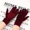 Etiquette Women Soft Warm Solid Elastic Full Finger Mittens Gold Velvet Gloves Driving Gloves