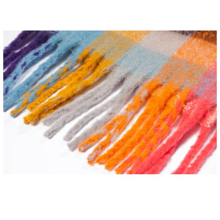 Осенне-зимний толстый клетчатый шарф с кисточками, женская шаль