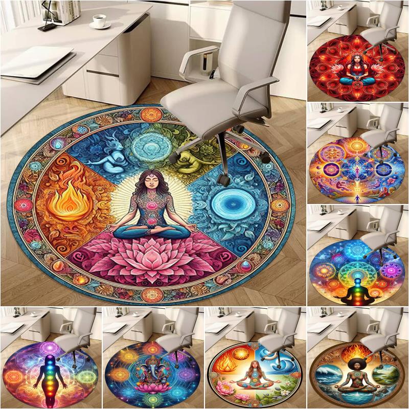 Lotus Meditation Circular Rug Office Decorative Carpet For Living Room Bedroom Door Mat Floor Carpet Computer Chair Area Rug Viking Theme Decor