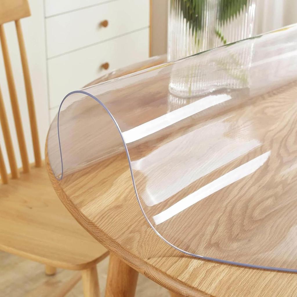1.5mm Strong Clear Plastic Table Cloth Cover Wipeable PVC Waterproof Table Protector for Kitchen Coffee Office Dining Table