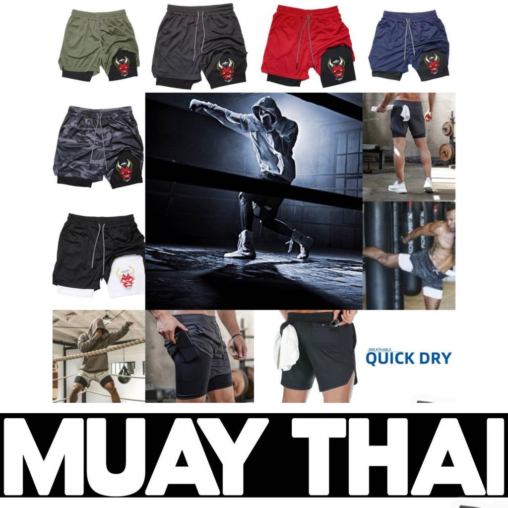 Demon Devil Satan Muay Thai Kick Boxing MMA Shorts Men Women Unisex Casual Sportswear Double Layer Quick Dry Training Sport Gym Fitness Workout