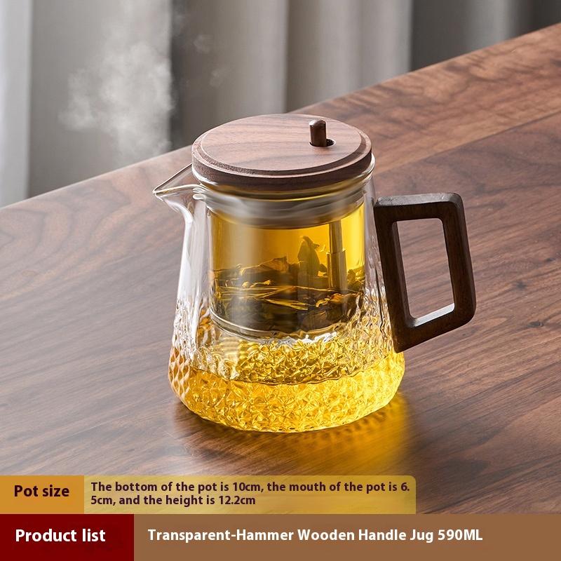 GIANXI 590ML Magnetic Lid Wooden Handle Teapot For Tea Transparent Tea Infuser Teapot Separation Filter Puer Tea Brewing Kettle