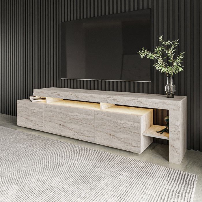 Meuble TV en bois "Beliz" - 192 x 37 x 53 cm - Travertin