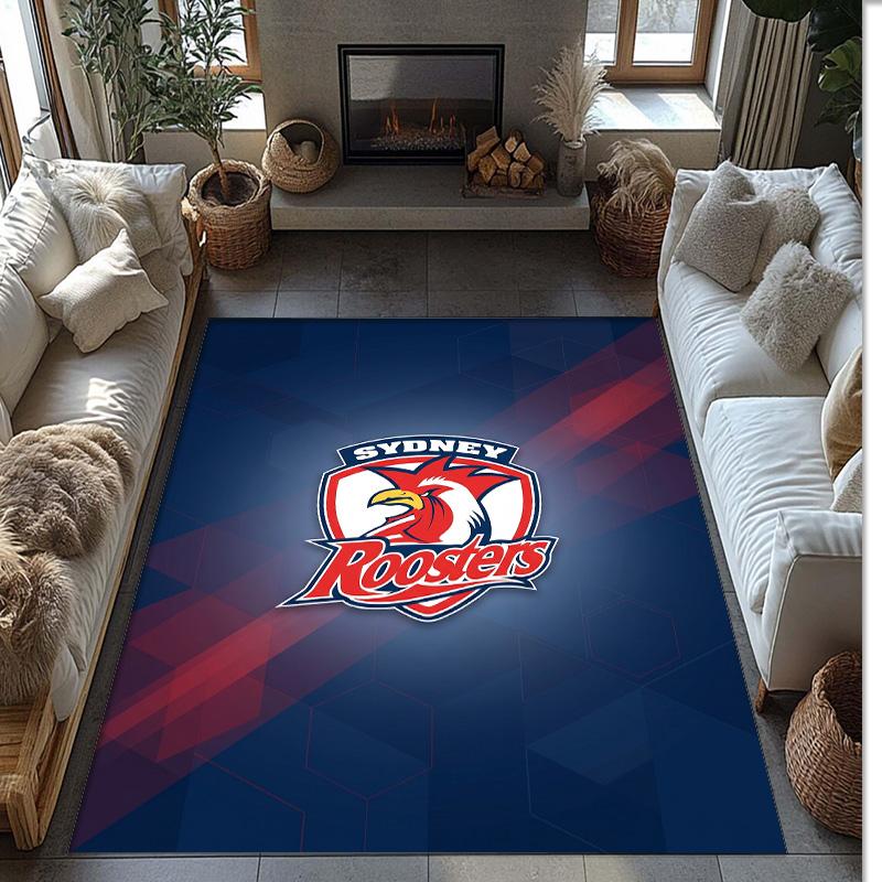 Sydney Roosters Crystal Velvet Carpet Soft Anti?Slip Floor Mat Comfortable Home Living Room Bedroom Decor Rug