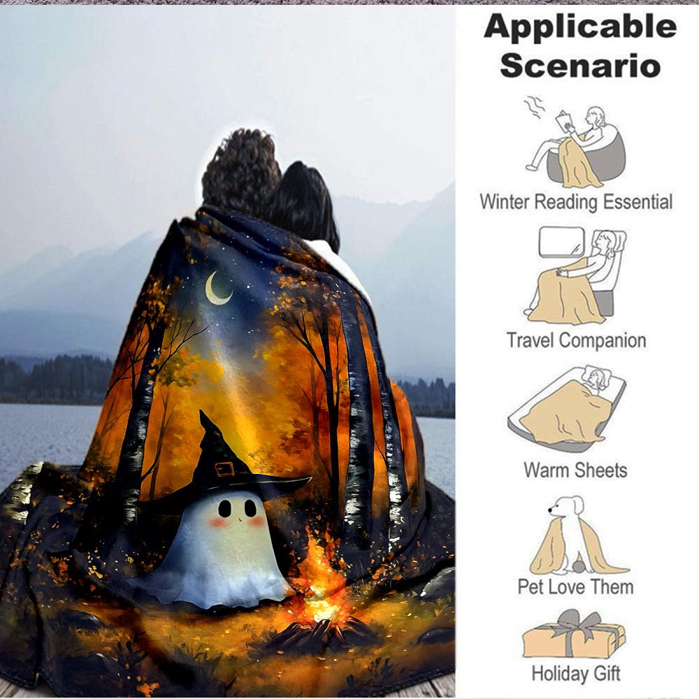 1pc Ghost Forest Blanket, Lightweight Flannel Throw Blanket for Sofa, Bed, Travel, Camping, Living Room, Office, Couch087