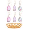7Pcs/Set Colorful Bunny Painted Plastic Easter Eggs with Basket Hanging Pendant DIY Easter Egg Crafts Home Easter Party Supplies