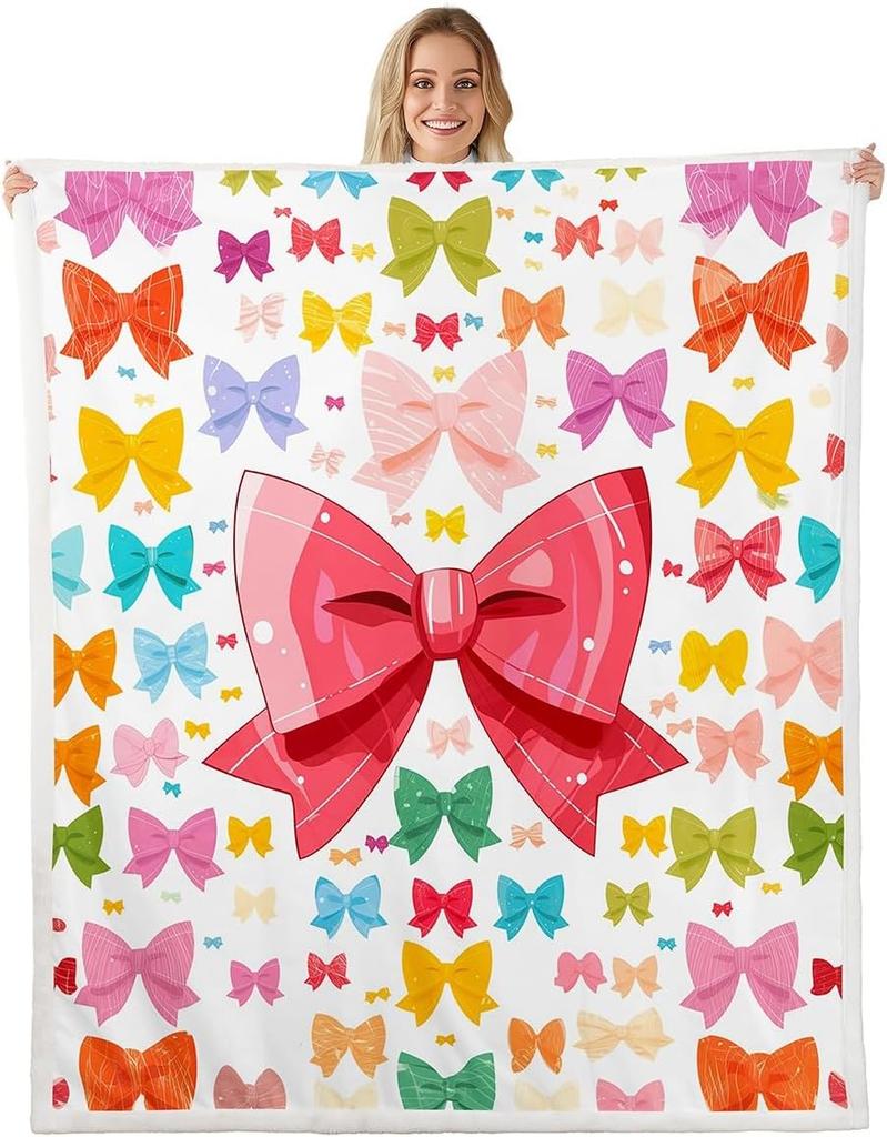 Плед с узором из синих бантов Мягкий флисовый плед Элегантный домашний декор Подарок для женщин Девочек Спальня Постельное белье Покрытие