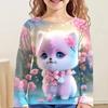 Children's T-Shirt Kawaii Full Sleeves T-Shirts for Girl Tiger Cat Cute Tees Clothes 2023 Autumn Kid Top O-Neck Outdoor Clothing