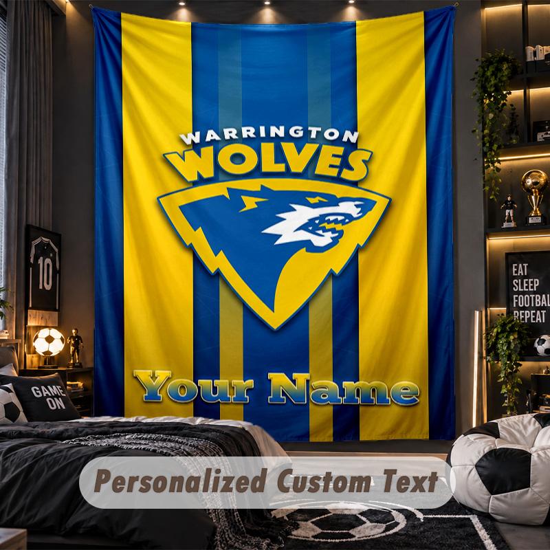 TapestryWarrington Wolves FC Custom Name Text Personalized Wall Hanging Tapestry Home Wall Decor