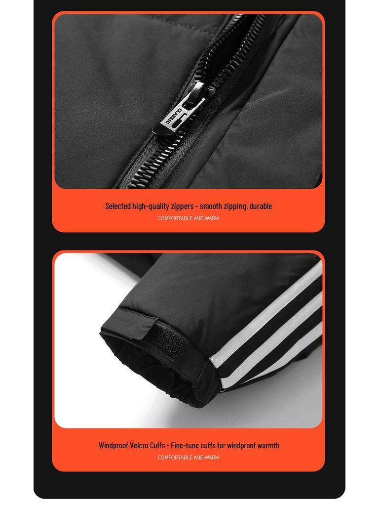 Унисекс пуховик Adidas с капюшоном и тремя полосками - Модный зимний пальто