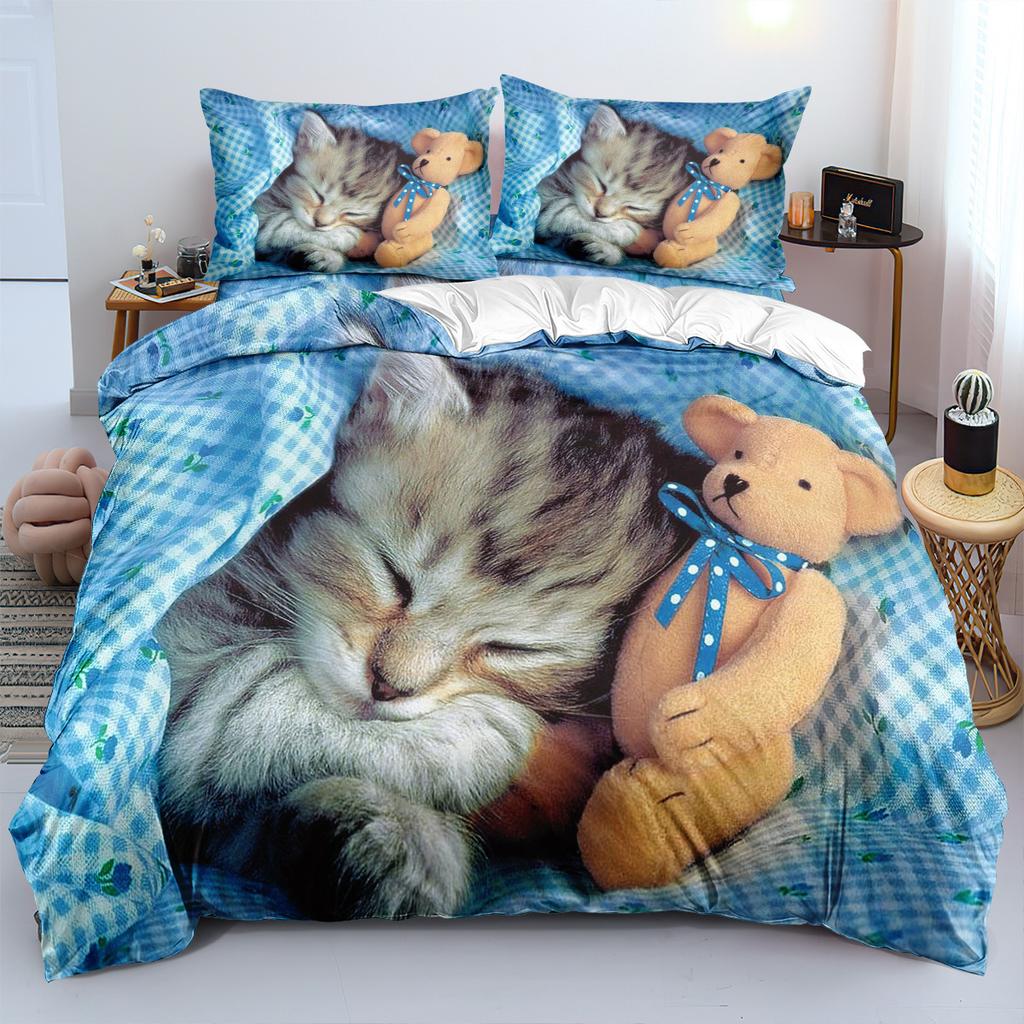 Pet cat Duvet Cover set, Cute cat series Bedding Set Adult Boy Girl Bedroom Decoration Children Gift Single Double Large Size