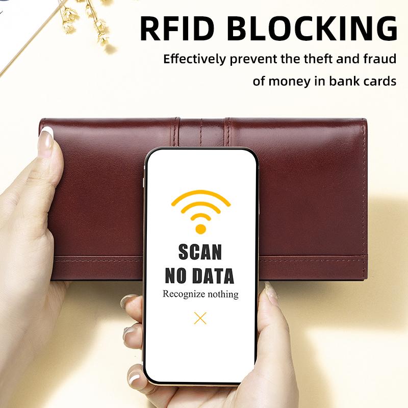 Женский длинный кошелек из коровьей кожи с RFID защитой от кражи, из натуральной кожи, с множеством слотов для карт, многофункциональный, модный, женский кошелек для монет, большая вместимость, клатч