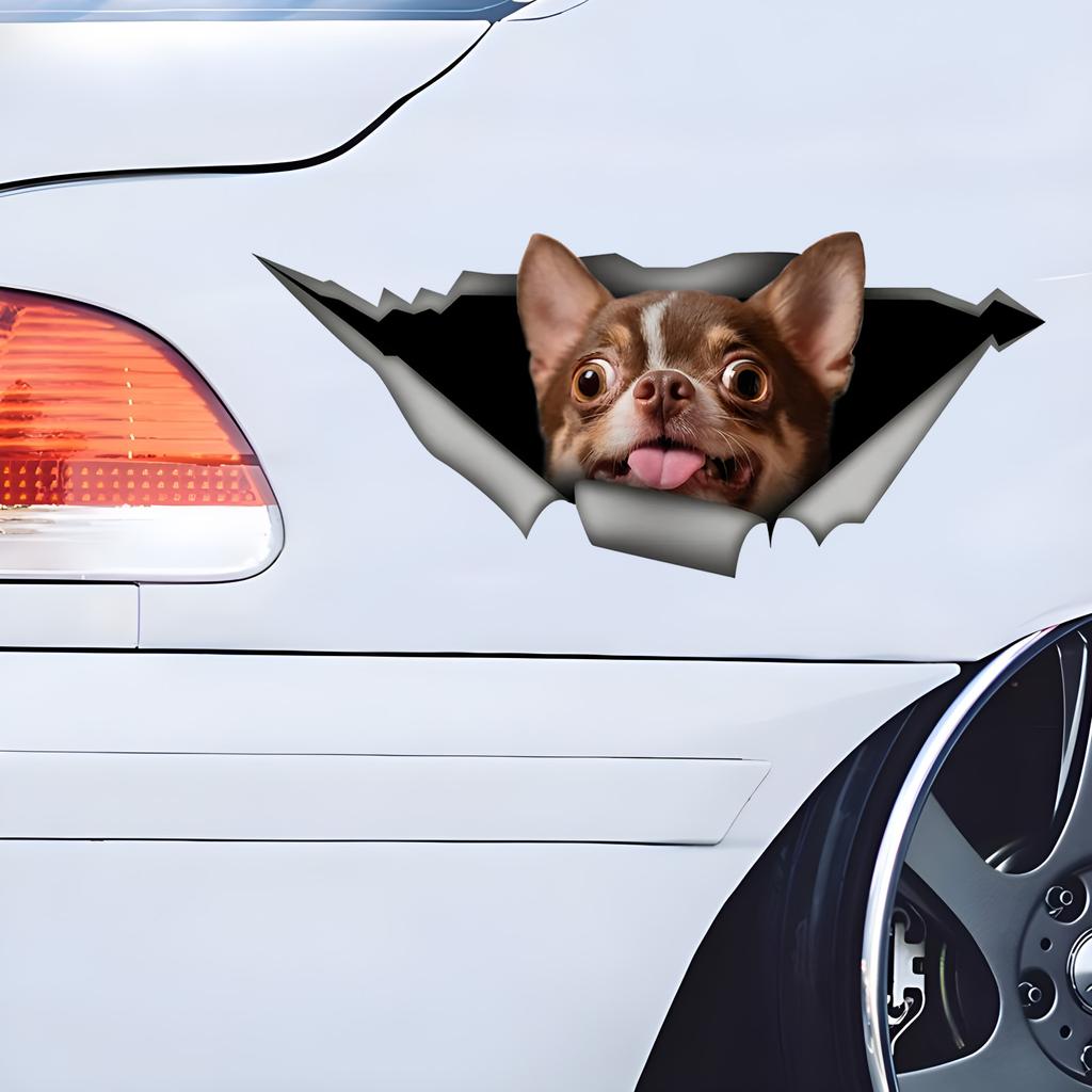 Коричневые наклейки на автомобиль для собак Чихуахуа, скрытые в отверстиях, водонепроницаемые наклейки неправильной формы для украшения автомобиля