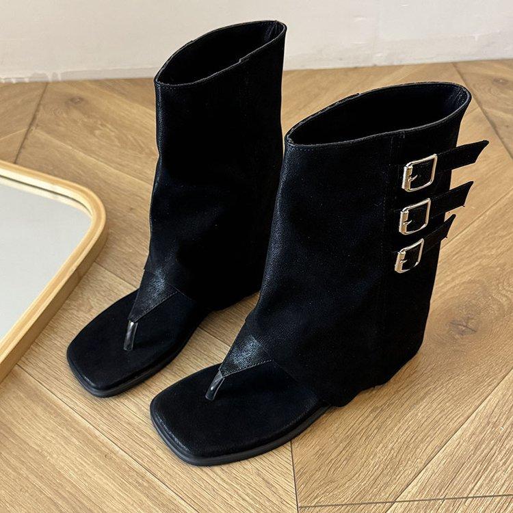 Елочка носок крутые ботинки женские лето 2025 новые универсальные на плоской подошве щипаные короткие брюки летние короткие ботинки крутые ботинки женские