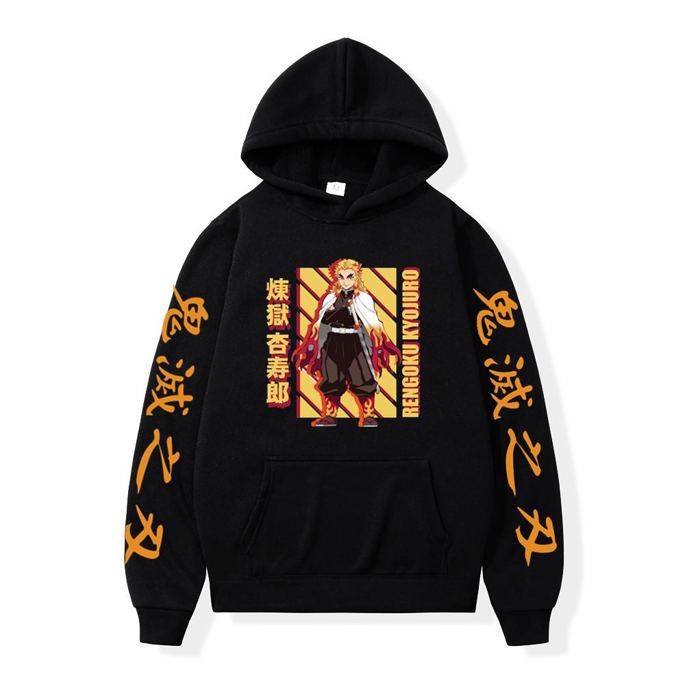 Japanese Anime Movie Demon Slayer Kimetsu No Yaiba Hoodies Men Fleece Cartoon Rengoku Graphic Streetwear Sweatshirts