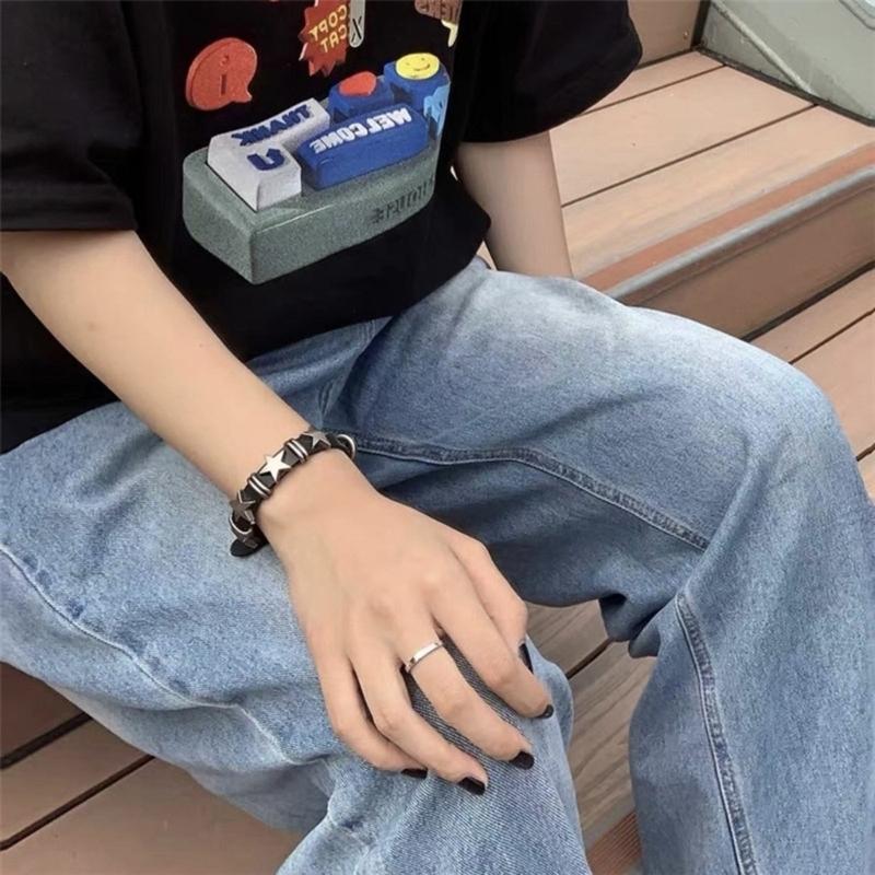 Готические винтажные кожаные браслеты со звездами из сплава для женщин и мужчин, готический ретро парный браслет, рок-вечеринка, ювелирный аксессуар-декор, дропшиппинг