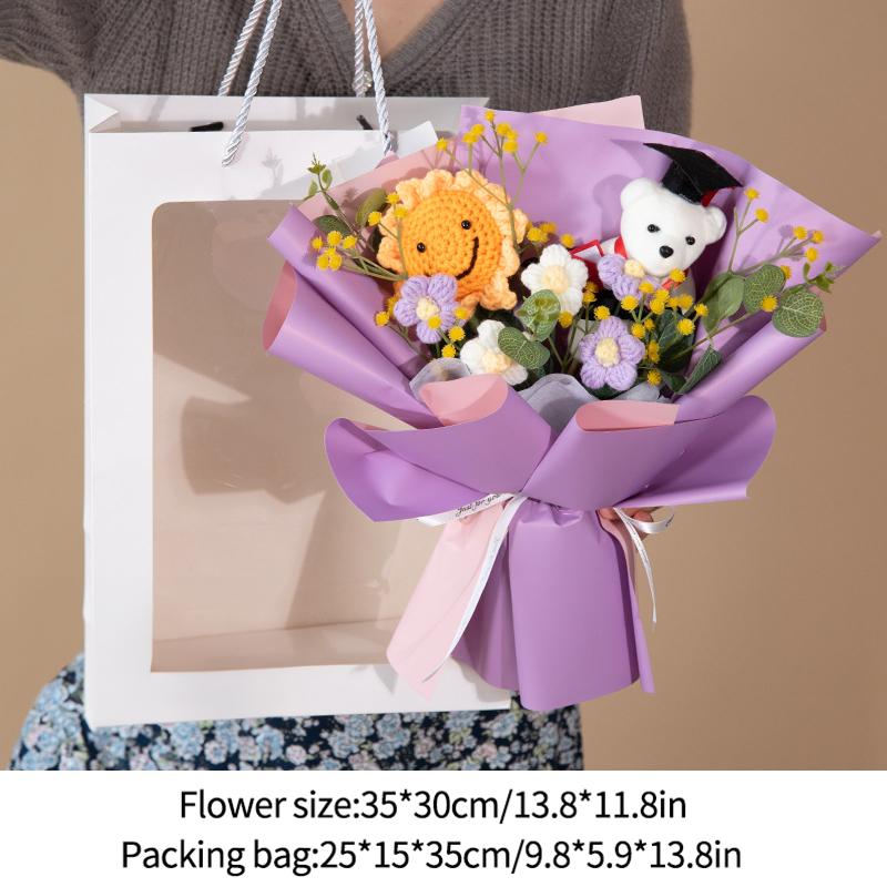 Вязаный букет цветов Выпускной букет Плетеный искусственный цветок Свадебный подарок Готовый подсолнух Подарок на выпускной Снова в школу