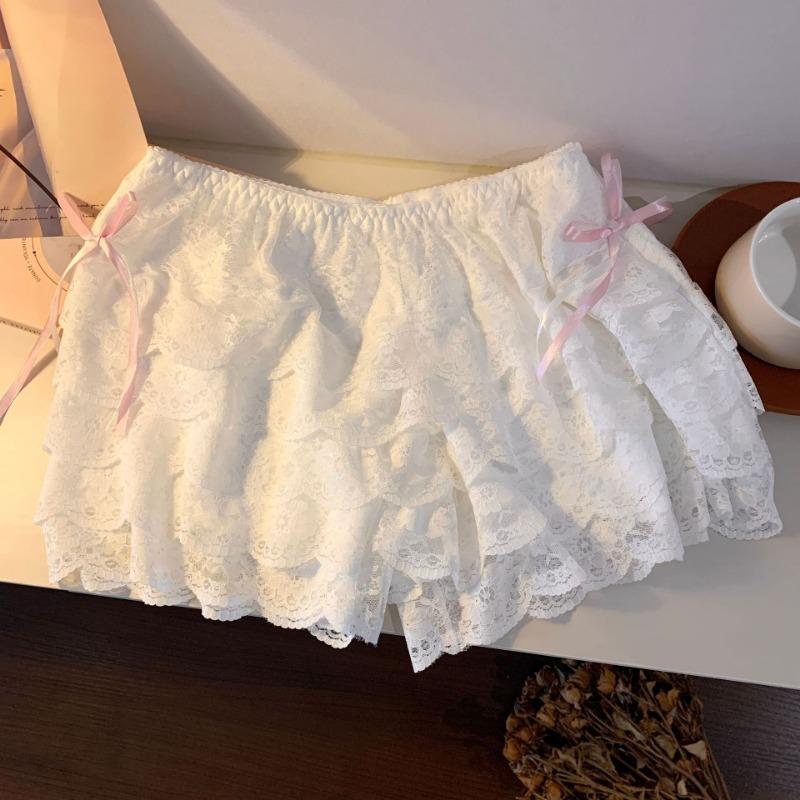 Леггинсы Cake Layer Bow Summer Thin Lace Anti-slip Three-point Airy Leggings Safety Pants для женщин