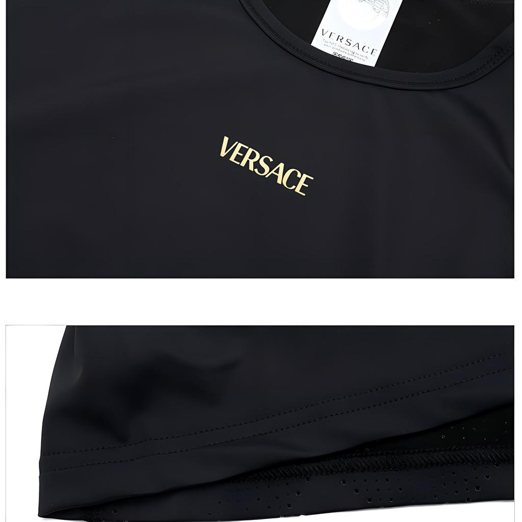 Versace Однотонная футболка с логотипом-буквой, облегающая, с коротким рукавом, женские топы, черный, 1006534-1A023-221B000