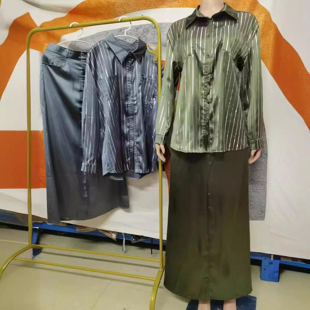 2024 Европейская и Американская Мода Комплект Рубашка с Длинным Рукавом и Юбка Миди