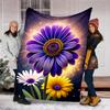 1pc Purple Daisy Outdoor Flannel Blanket Soft All Season Polyester Throw , Perfect for Picnics & Travel , Picnic Accessory