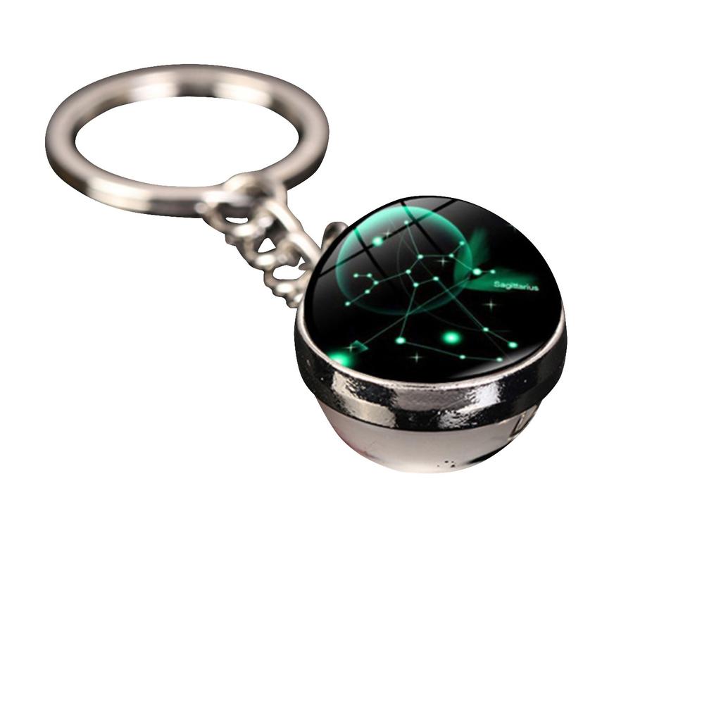 Брелок для ключей с подвеской в виде сумки с 12 знаками зодиака, светящийся в темноте, с драгоценными камнями, двухсторонний стеклянный шар