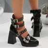 Женские туфли Мэри Джейн на высоком каблуке в готическом стиле на платформе, черные лакированные туфли на толстом каблуке, женские туфли в стиле панк с металлической пряжкой на ремне