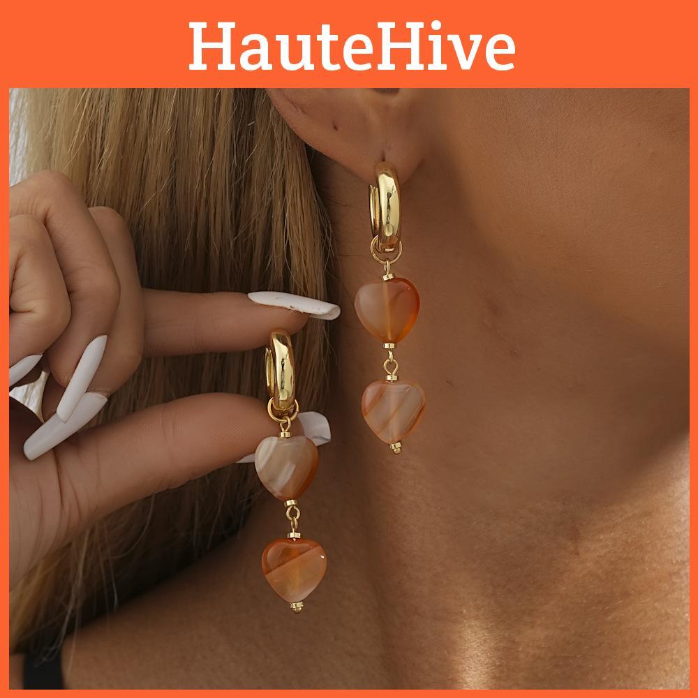 New 2023 Heart Design Natural Stone Earrings For Women Orange Fall Fashion