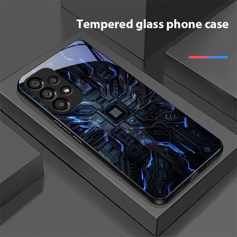 Компьютерный элемент для Samsung Galaxy S10 20 Plus 21 FE 22 23 24 FE 25 Ultra Черный Чехол для телефона из закаленного стекла Жесткий чехол
