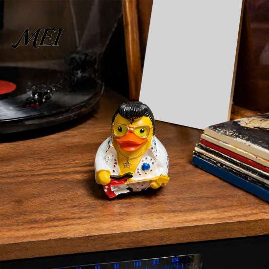 Handmade Resin Collectible Duck Rock & Roll Figurine, Jumpsuit Statue with Guitar Stylish Car Dashboard Accessory for Desktop And Decoration,