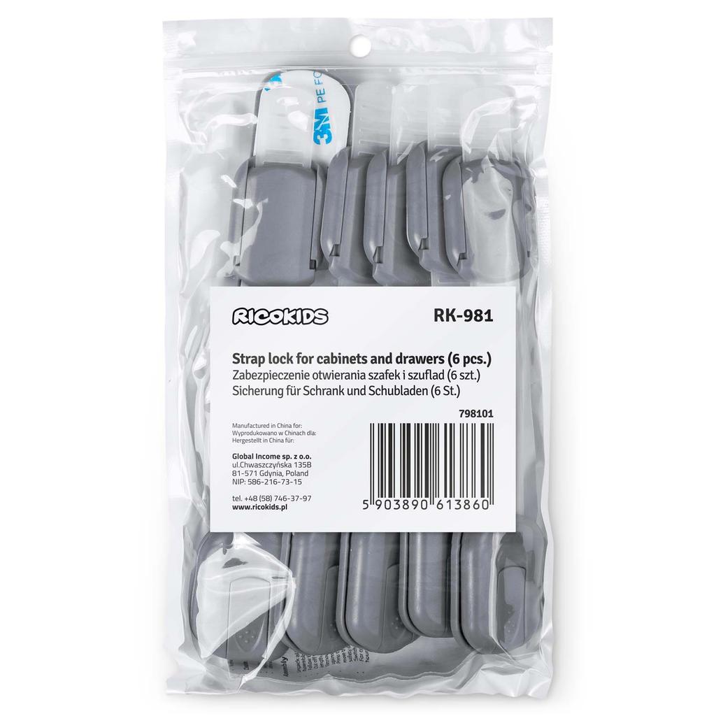 Ricokids 798101 Cabinet Opening Protection 6 Pcs Gray