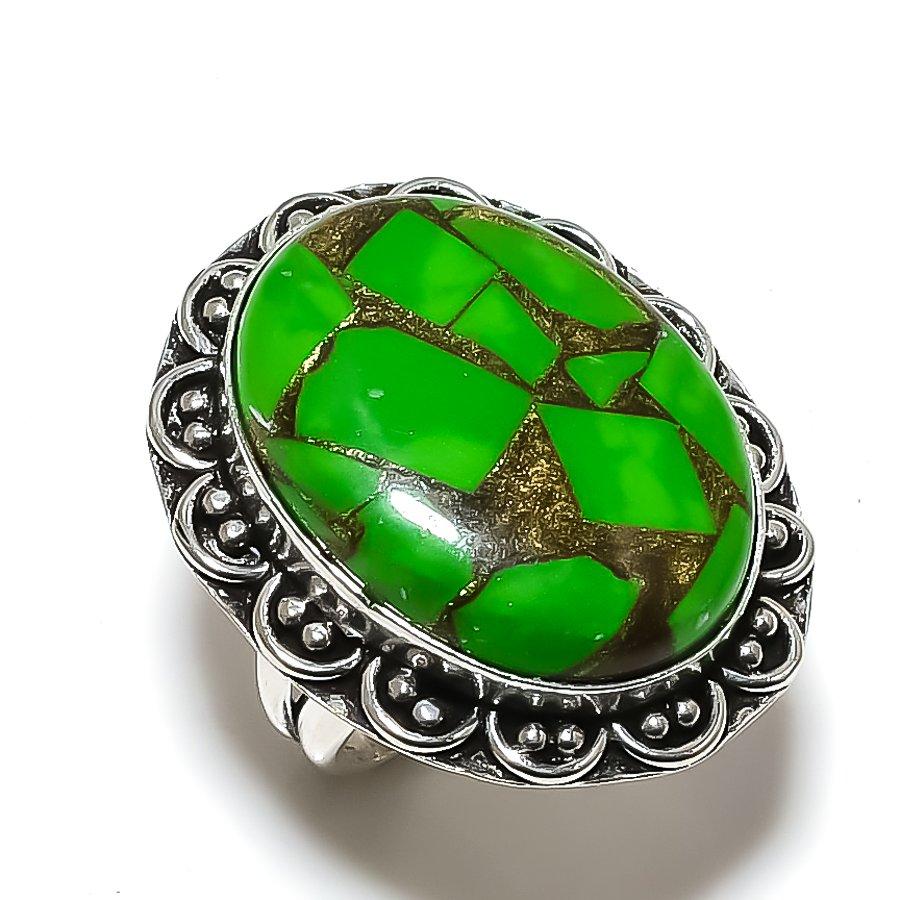 Кольцо из серебра 925 пробы с медно-зеленым бирюзовым покрытием, размер 6,5 S5U76