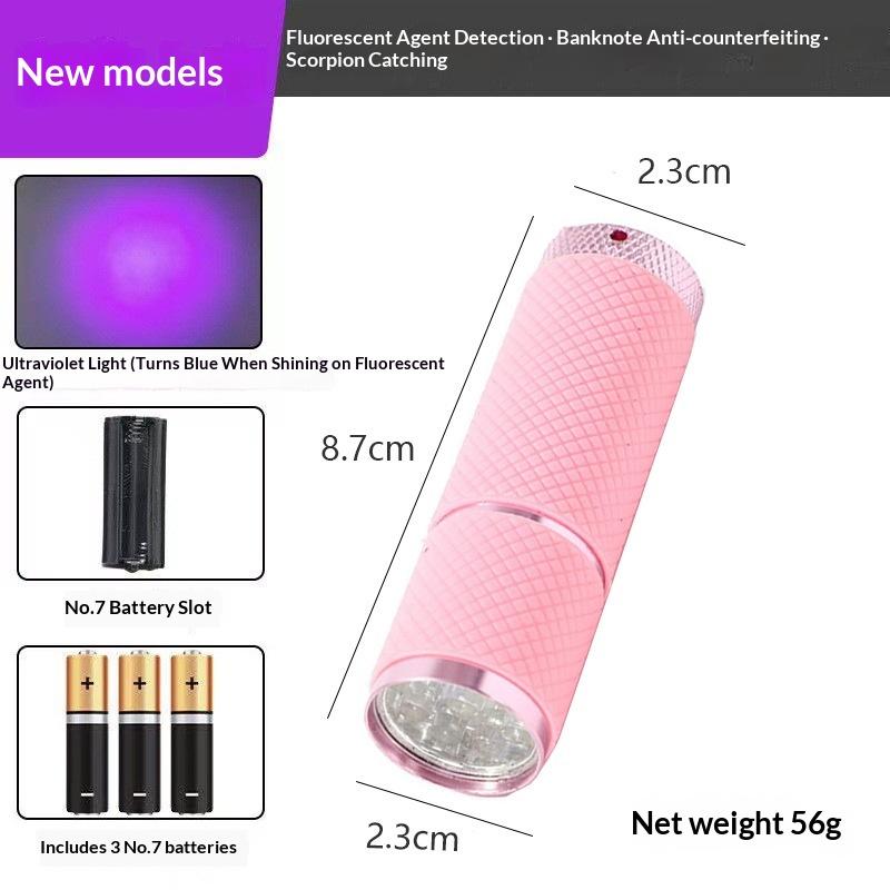 LED UV Collection: Purple Light Flashlight for Scorpion Detection, UV Inspection, Drying, and Banknote Verification — Mini Purple Light Torch