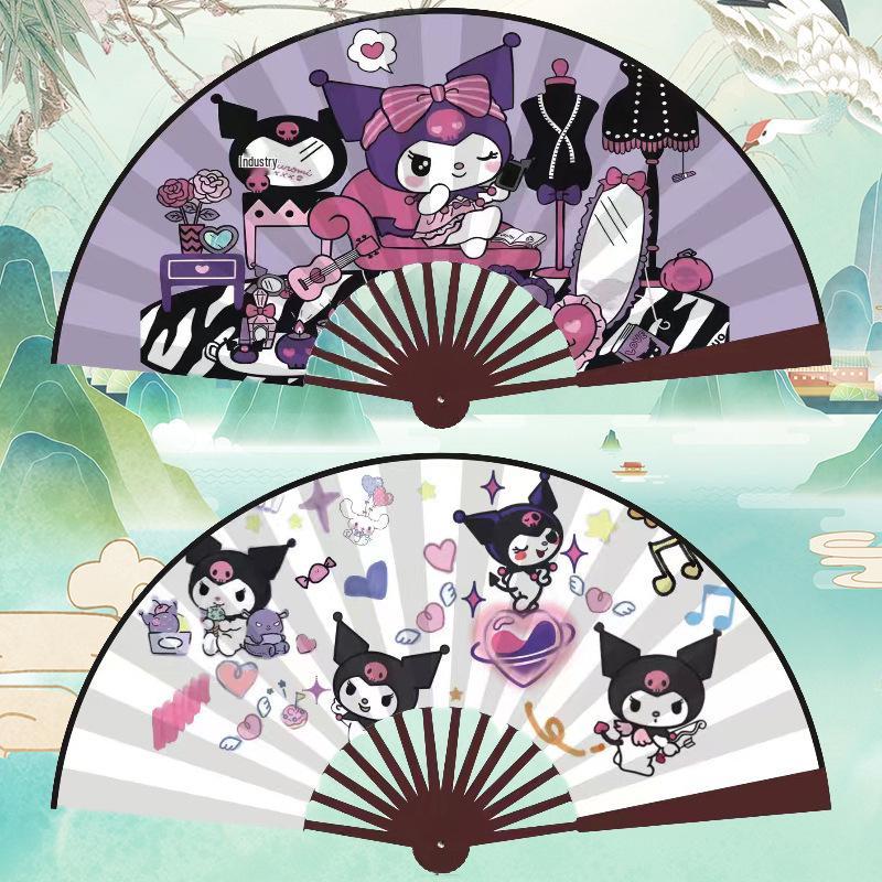 Складной веер Sanrio Family 8 дюймов: Милый Куроми, Синнаморол, Моя Мелоди Аниме Студенческий Шелковый Веер