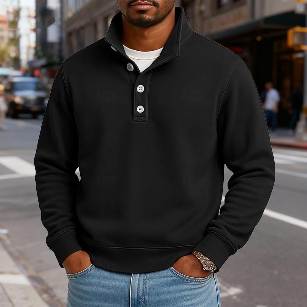 Мужской повседневный топ с воротником-стойкой и длинными рукавами, однотонный свитшот на пуговицах