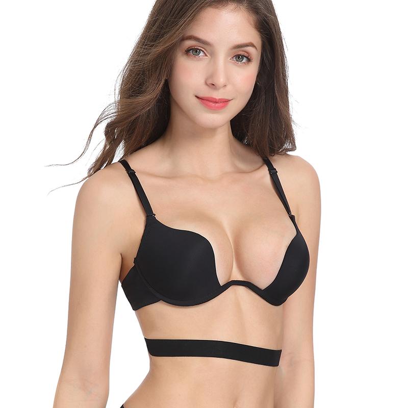 Сексуальное женское нижнее белье с глубоким U-образным вырезом Ecmln Push Up Bra U-образный сексуальный бюстгальтер без бретелек Тонкая половина чашки Нижнее белье Красота сзади