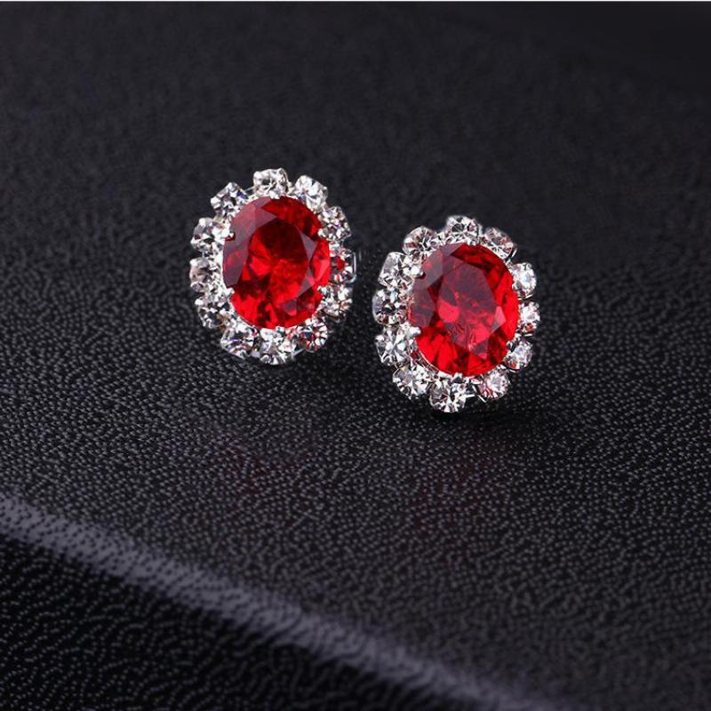 Fashion Zirconia Stud Earrings - Multi-Color Crystal Rhinestone Oval Creative Stud Earrings Ruby Stud Earrings Vintage Inspired Gemstone Jewelry
