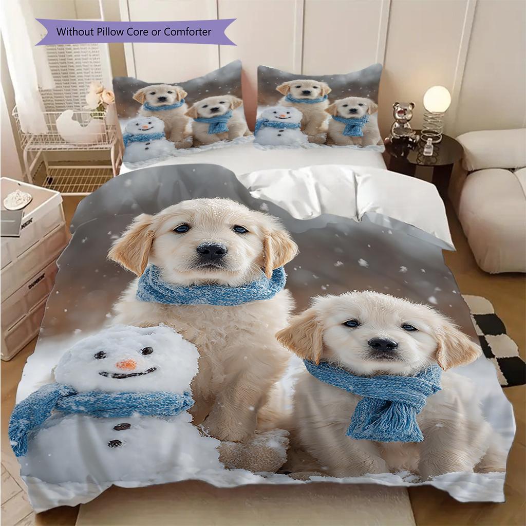 Golden Retriever Pattern Bedding Quilt Set Quilt Cover Pillowcase Home Decoration Birthday Gift (1 * duvet cover + 2 * pillowcase, without core)