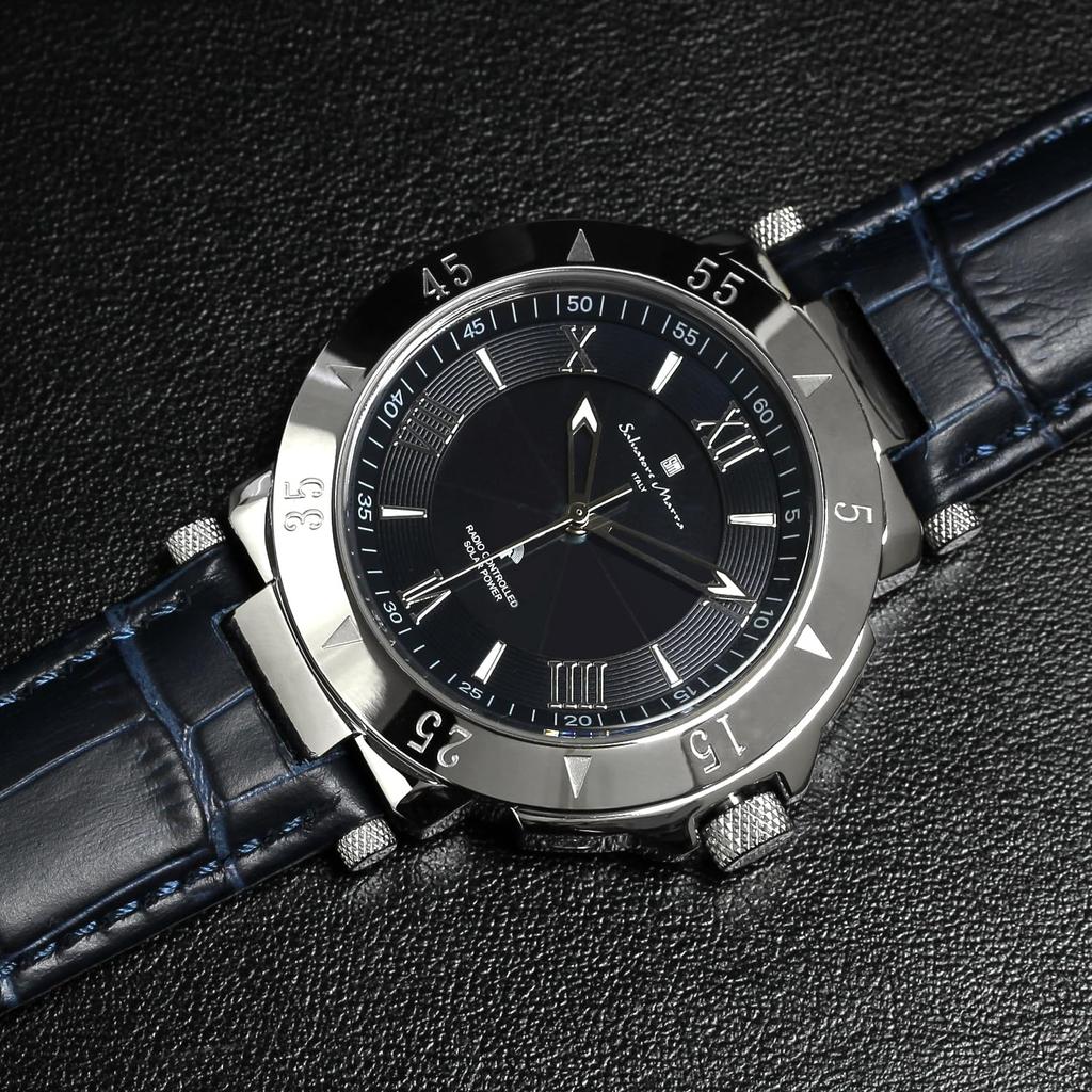 Marra Watch Radio Solar Кожаный ремень Деловой формальный Серебряный Темно-синий [Salvatore Marra]Salvatore Мужская