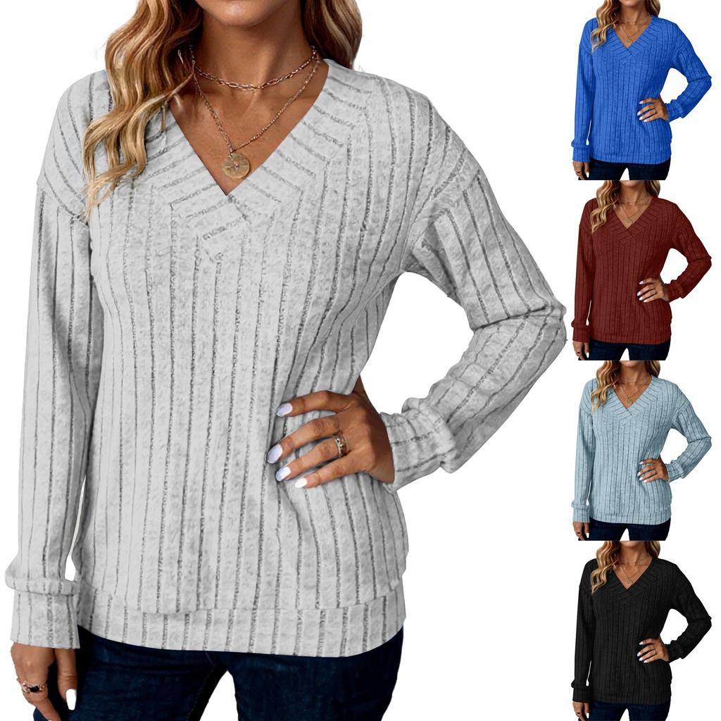 Women's Fashion Long Sleeve Ribbed Elegant Commuting And Casual Top